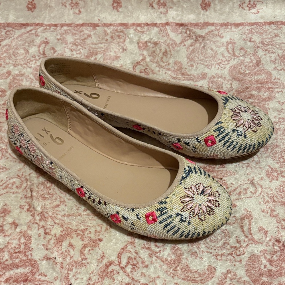 Mix No. 6 Embroidered Flats in Pink and Cream